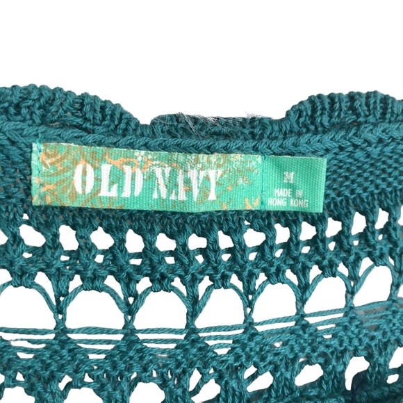 Vintage 90s Old Navy Crochet Mini Dress/Tunic/Swimsuit Cover Teal SZ M Very Soft - Picture 6 of 7